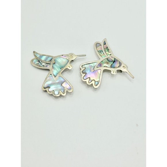 Vintage Alpaca Silver Mexico Hummingbird Bird Pin Brooch w Abalone Shell Inlay - Picture 10 of 13